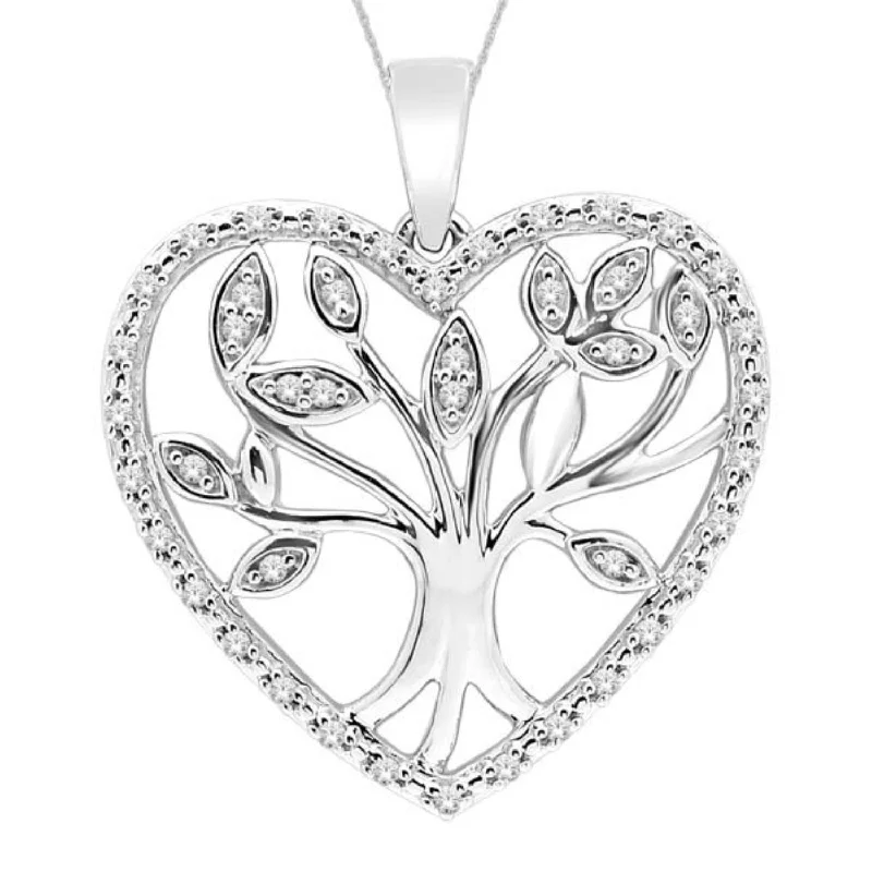 1/10 CTW Diamond Tree of Life 18-inch Pendant in Sterling Silver