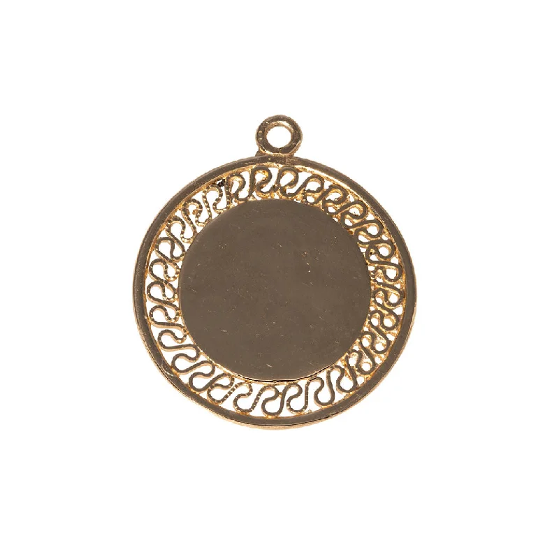 14K Yellow Gold Large Filigree Disc Charm