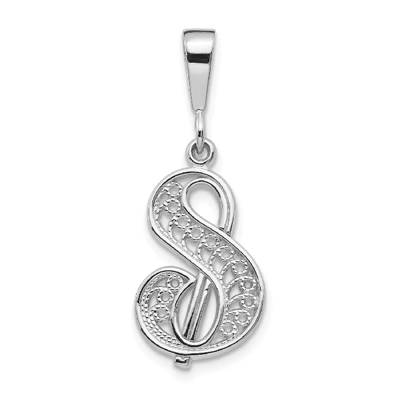 14KT White Gold Filigree Initial Pendant; Initial S. Chain not Included