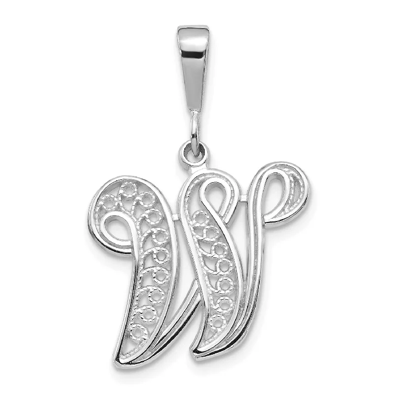 14KT White Gold Filigree Initial Pendant; Initial W. Chain not Included