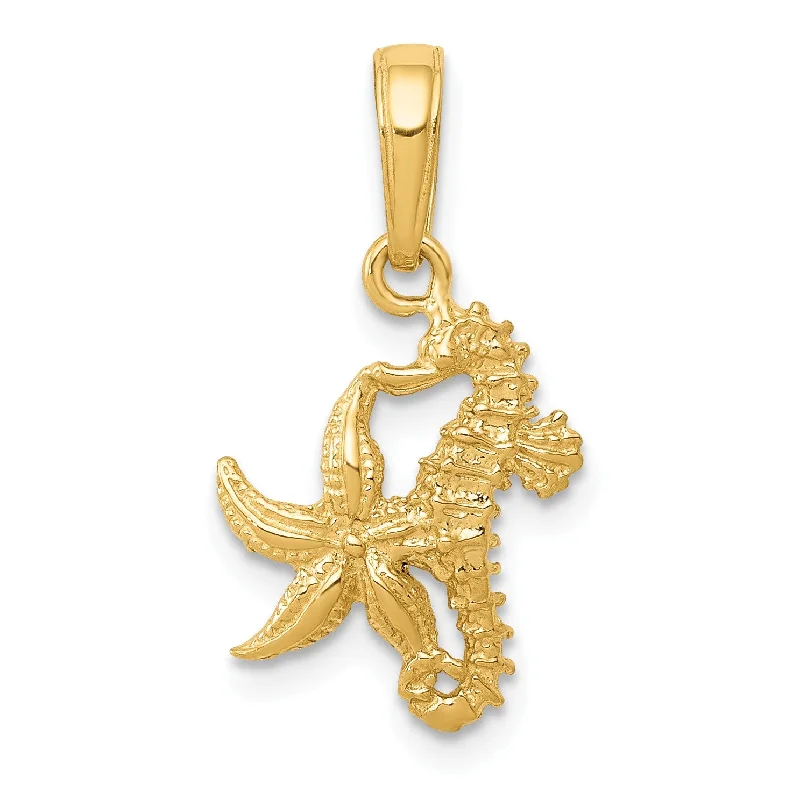 14KT Yellow Gold 19X11MM Seahorse and Starfish Pendant. Chain Not Included