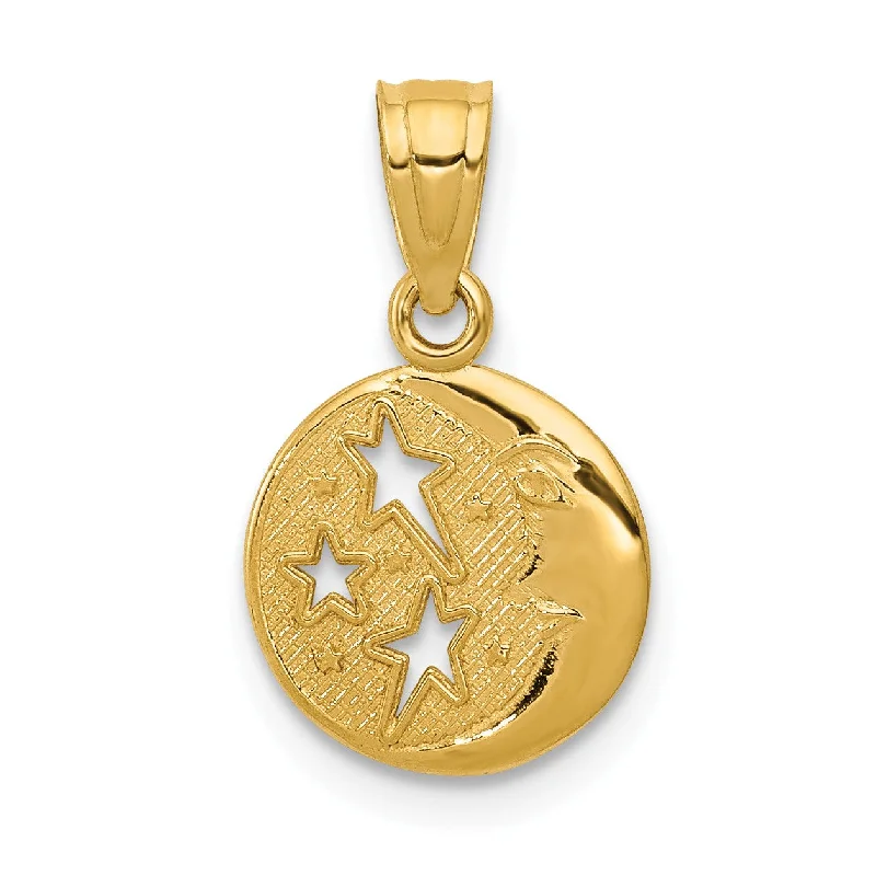 14KT Yellow Gold 20X13MM Moon and Stars Pendant. Chain Not Included