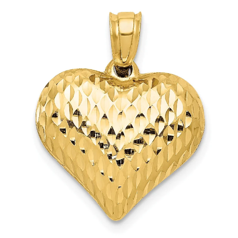 14KT Yellow Gold 20X16MM Diamond-cut Three Dimensional Heart Pendant. Chain Not Included