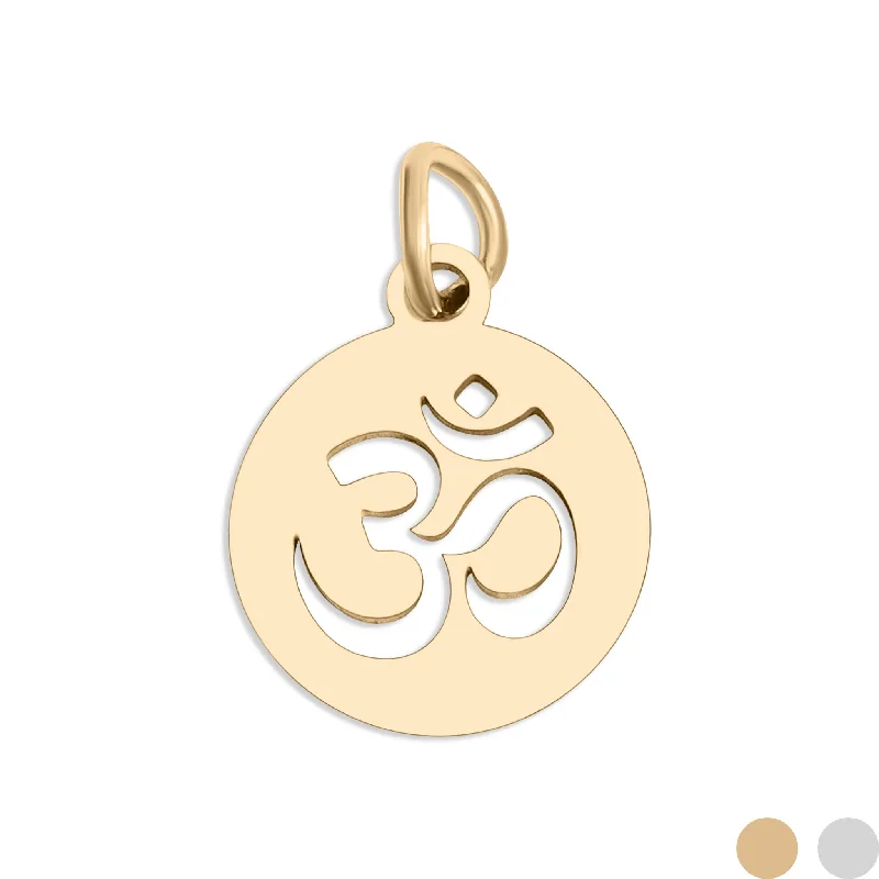 18K Gold PVD Stainless Steel "Om" Symbol Circle Pendant / PDL0148