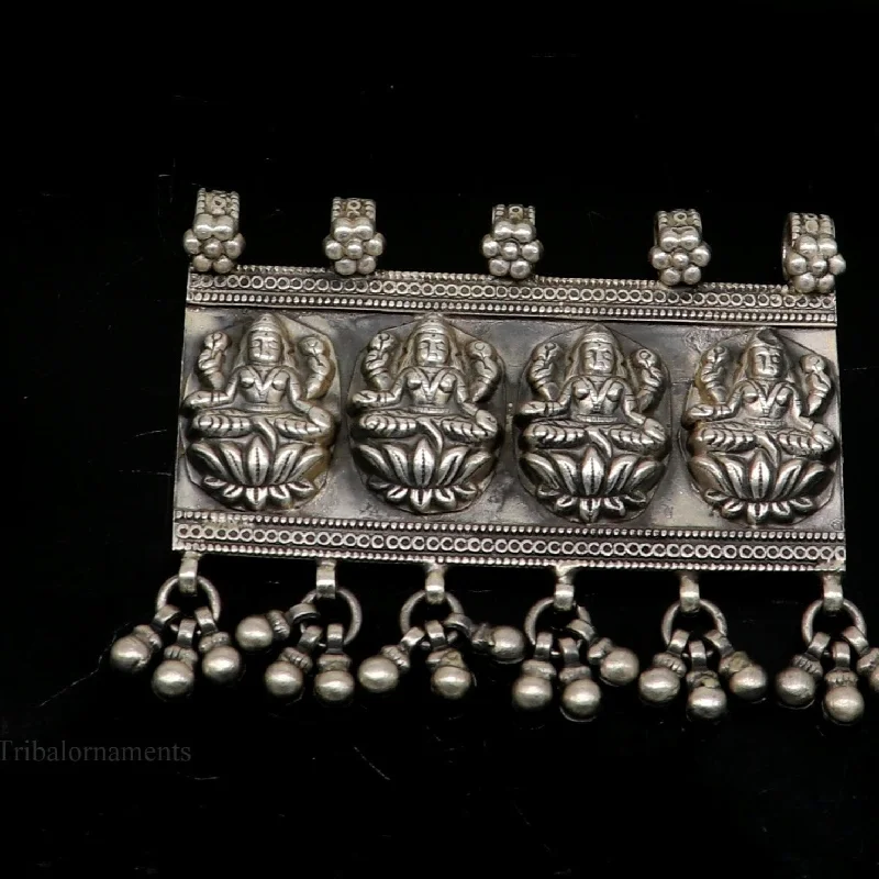 925 sterling silver Vintage antique design handmade indian Goddes laxmi pendant with gorgeous drops tribal belly dance jewelry ssp822