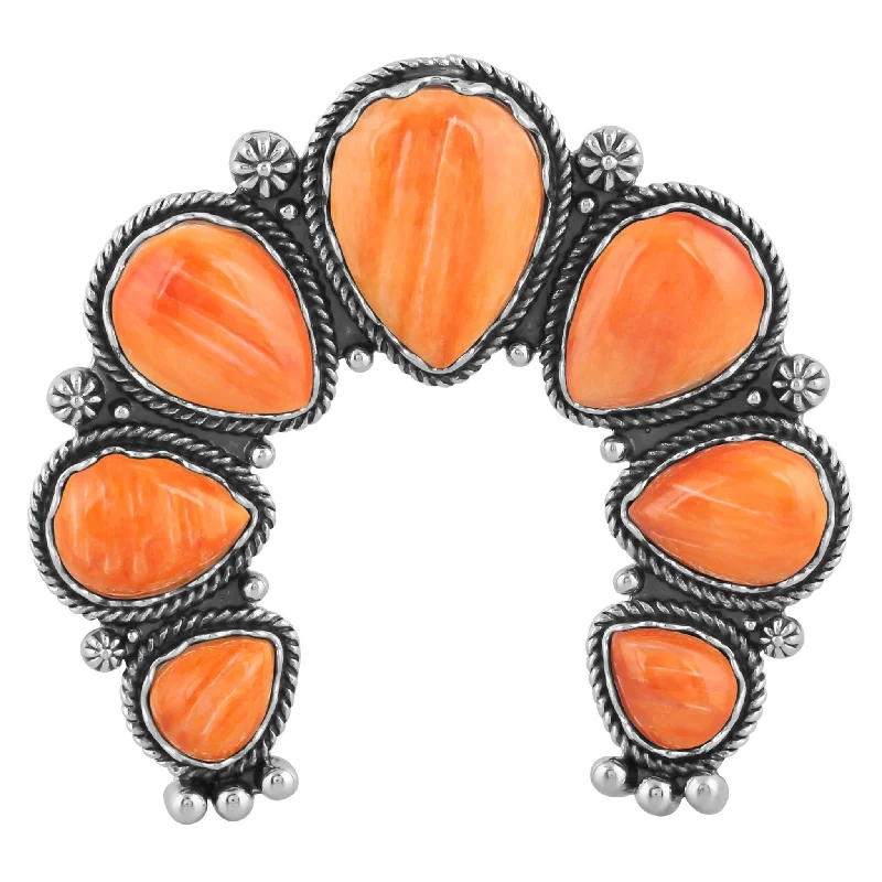 EXCLUSIVELY OURS! Sterling Silver Orange Spiny Oyster Gemstone Large Naja Pendant Enhancer