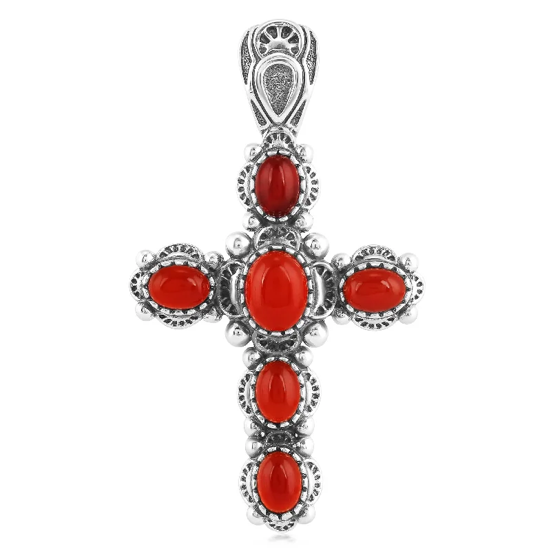 EXCLUSIVELY OURS! Sterling Silver Red Onyx Gemstone Cross Design Pendant Enhancer