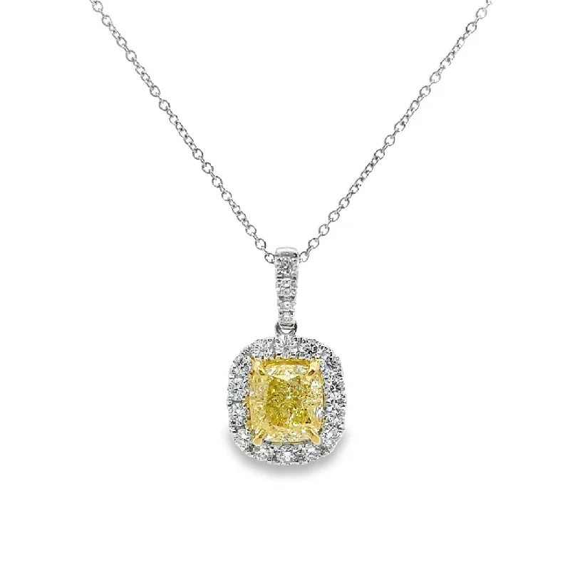 White Gold Fancy Yellow Diamond Halo Pendant