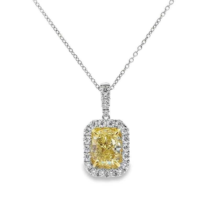 White Gold Fancy Yellow Diamond Halo Pendant