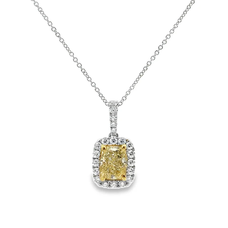 White Gold Fancy Yellow Diamond Halo Pendant