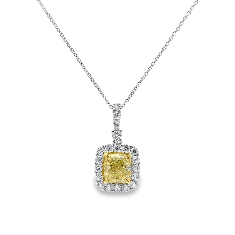 White Gold Fancy Yellow Diamond Halo Pendant