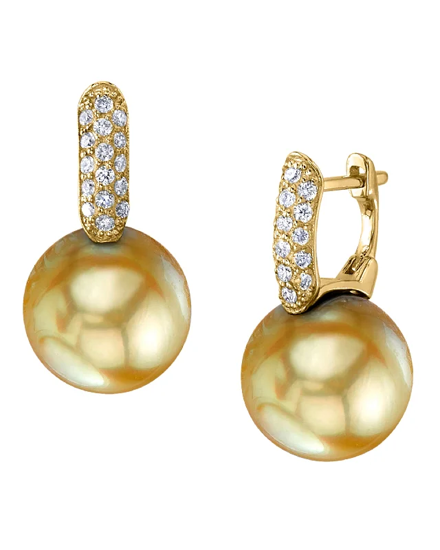 Golden South Sea Pearl & Diamond Calypso Drop Earrings