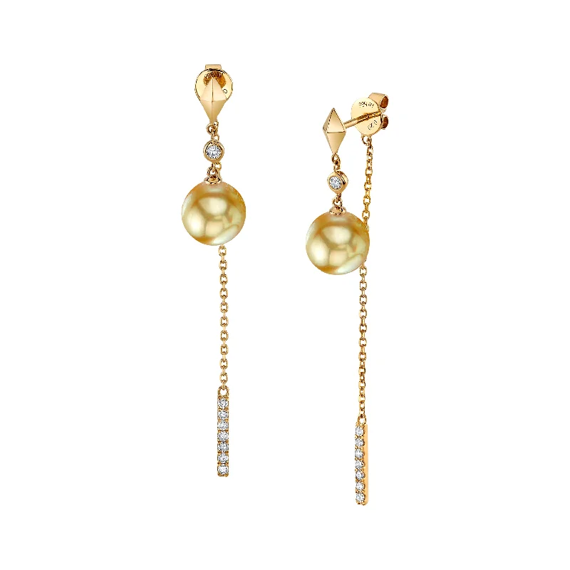 Golden South Sea Pearl & Diamond Celebrity Dangle Earrings