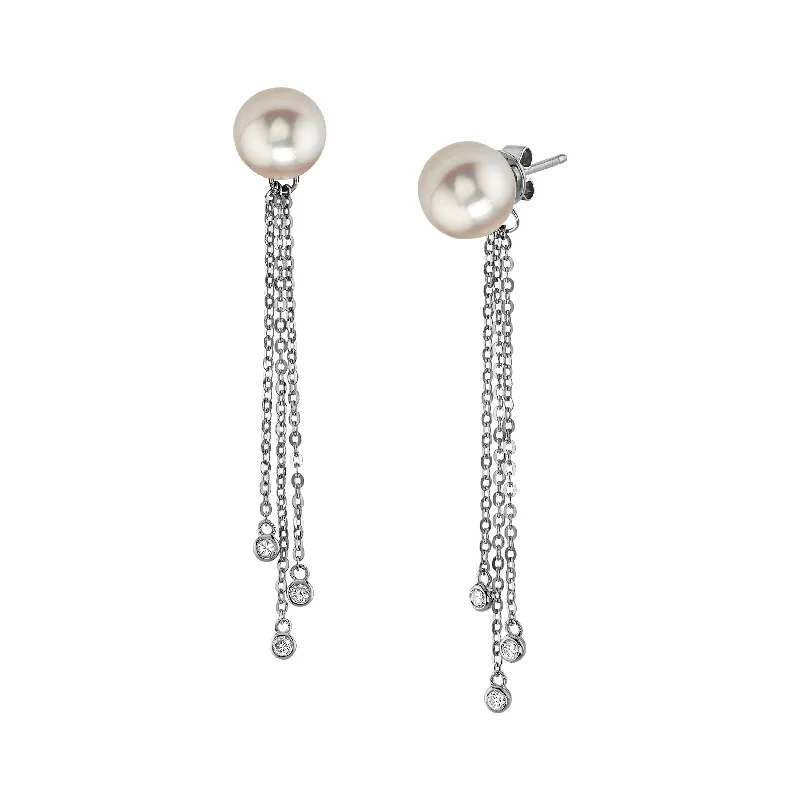 Japanese Akoya Pearl Diamond Tear Earrings