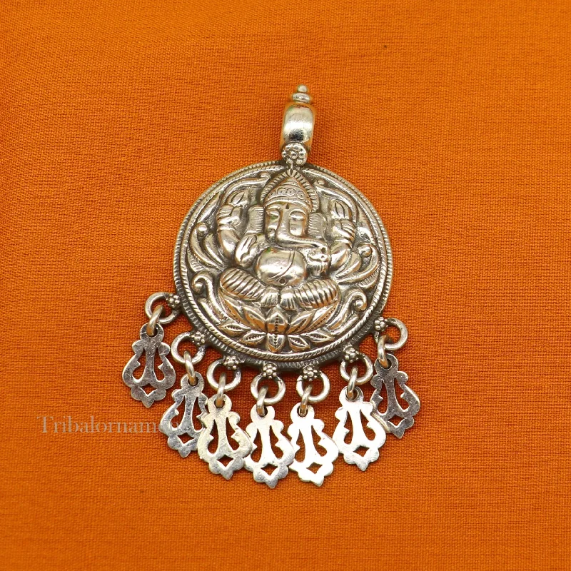 Lord Ganesha vintage style pendant handmade 925 sterling silver pendant with stunning hangings tribal jewelry pendant necklace india ssp835