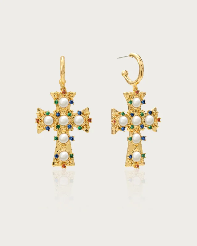 Lover of Helius Pearl Cross Earrings