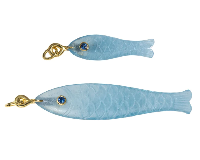 Mazza Aquamarine & Sapphire 14K Gold Fish Pendant