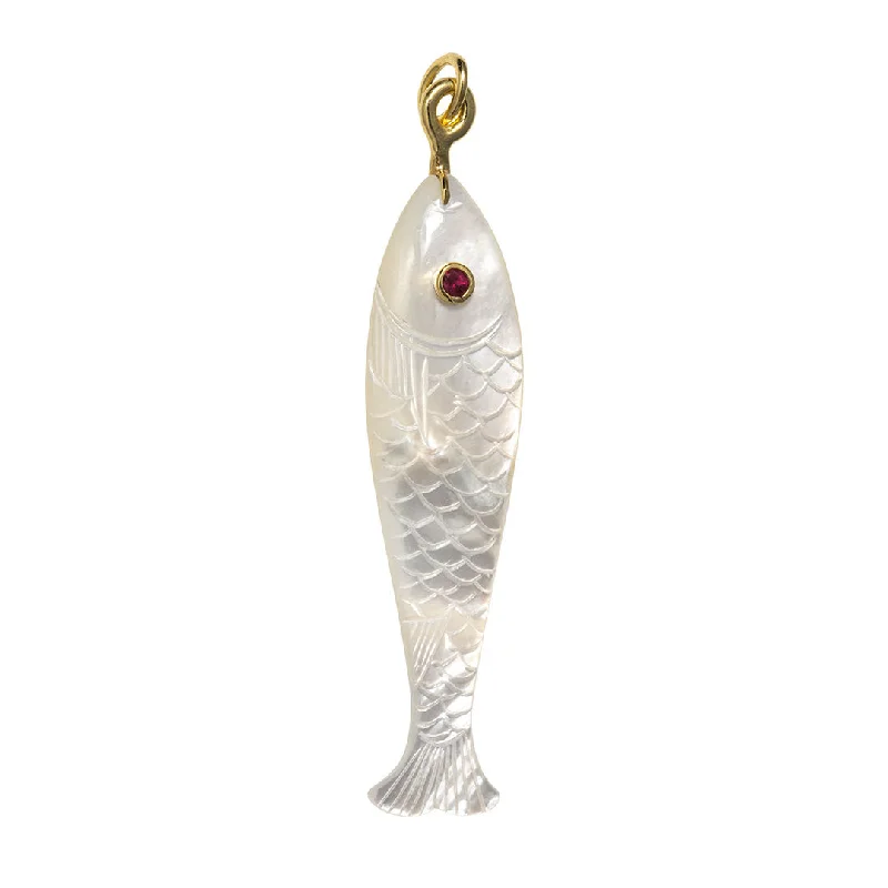 Mazza Mother of Pearl & Ruby 14K Gold Fish Pendant