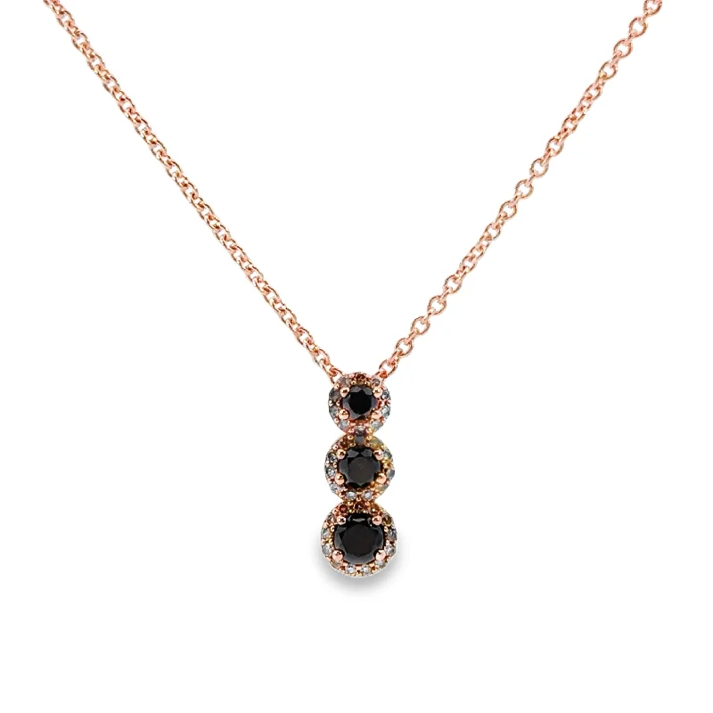 Rose Gold Black Diamond Three Stone Halo Pendant