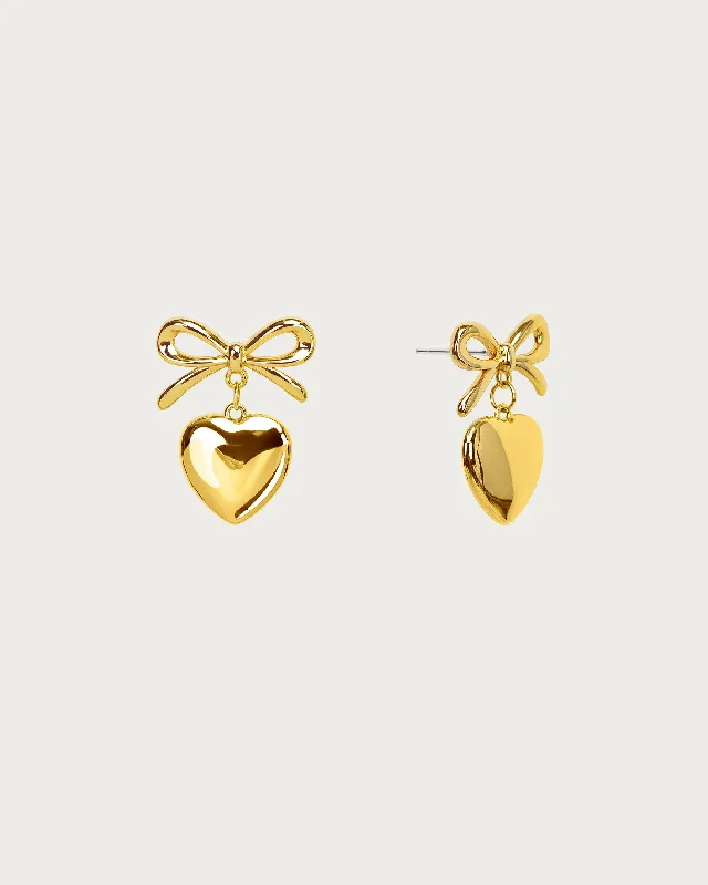 Gold Ribbon Heart Earrings