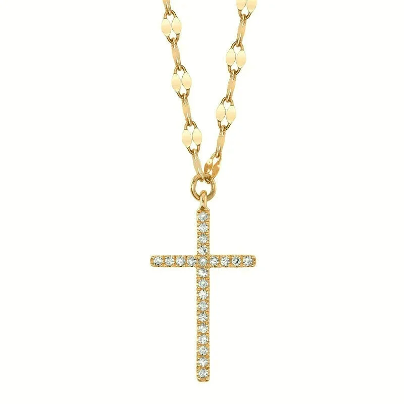 Shy Creation Yellow Gold Diamond Cross Necklace