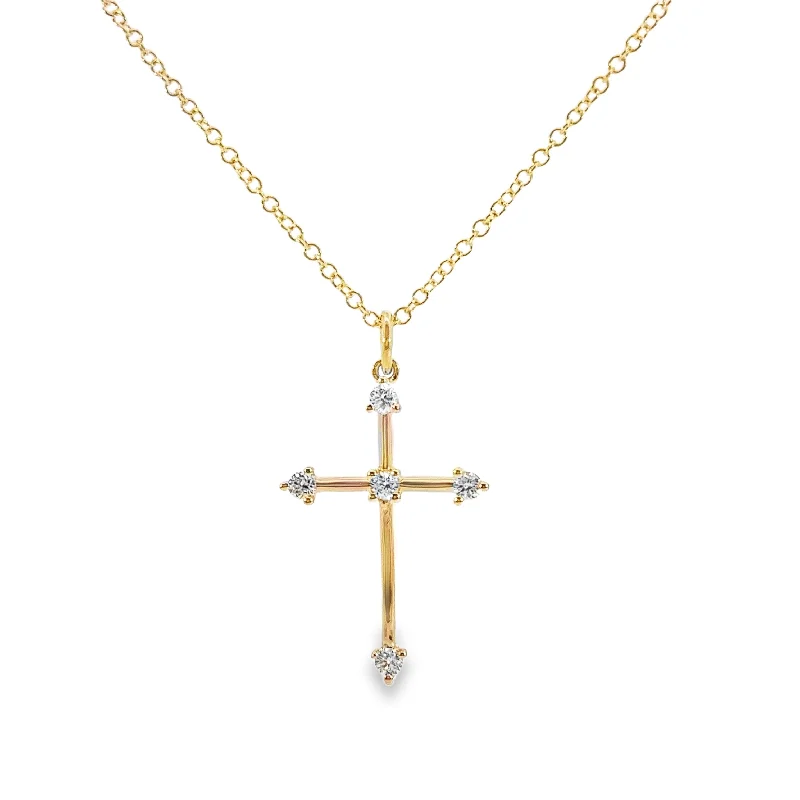 Shy Creation Yellow Gold Diamond Cross Pendant