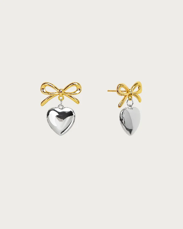 Mixed Metal Ribbon Heart Earrings