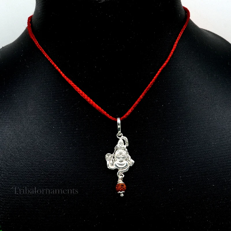 Solid sterling silver amazing designer Hindu idol Lord Shiva pendant with hanging rudraksha excellent locket pendant custom jewelry ssp1121