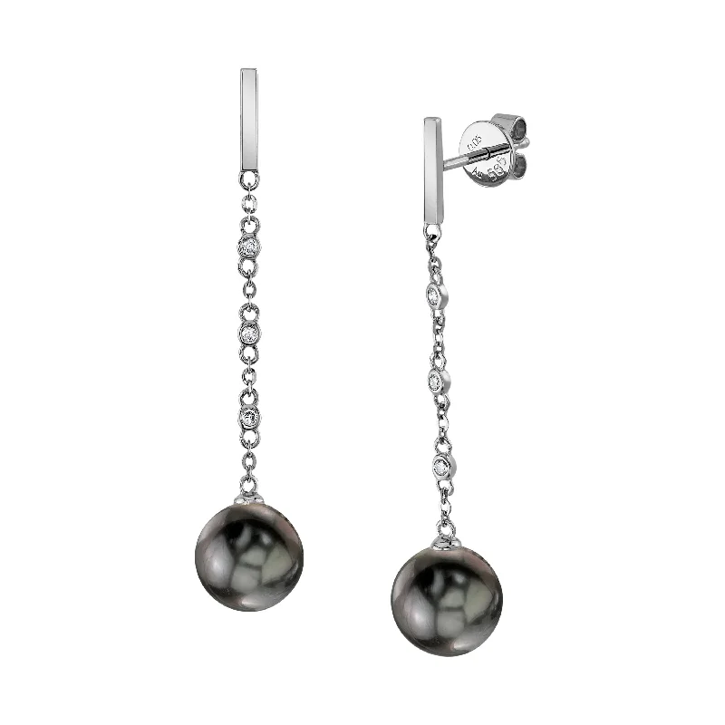 Tahitian South Sea Pearl & Diamond Flicker Dangle Earrings