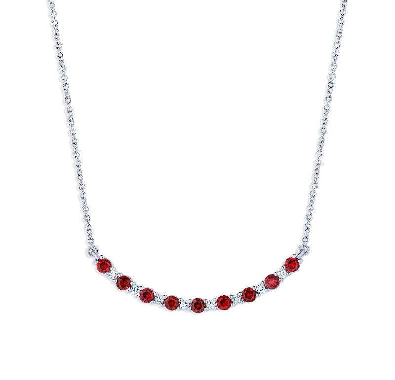 Sabel Collection White Gold Ruby and Diamond Smiley Bar Necklace