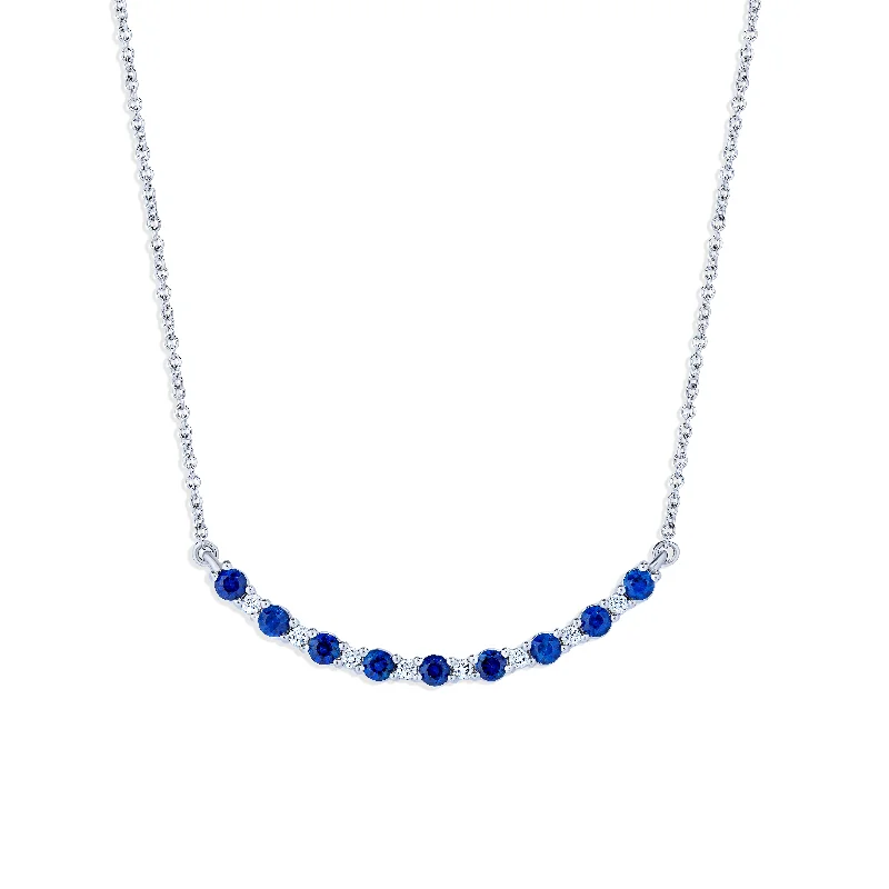 Sabel Collection White Gold Sapphire and Diamond Smiley Bar Necklace