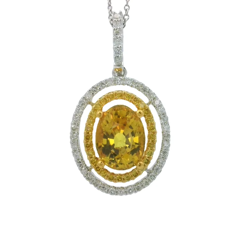 White Gold Yellow Sapphire and Diamond Halo Pendant