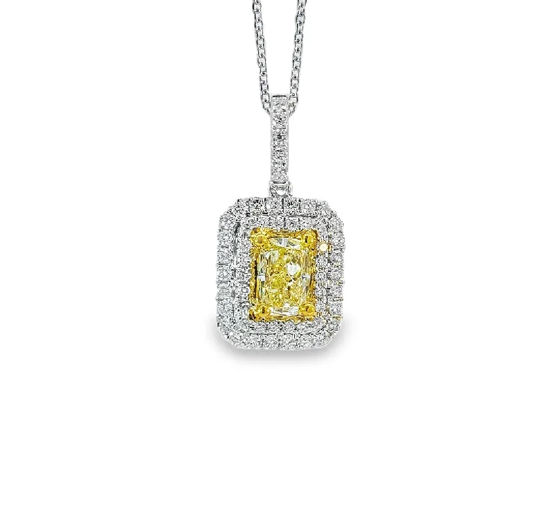 White/Yellow Gold Fancy Yellow Diamond Halo Pendant