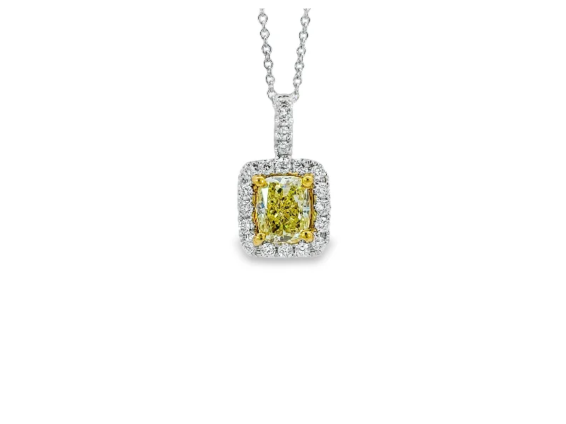 White/Yellow Gold Fancy Yellow Diamond Halo Pendant