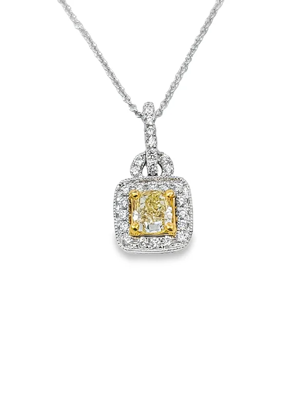 White/Yellow Gold Fancy Yellow Diamond Halo Pendant