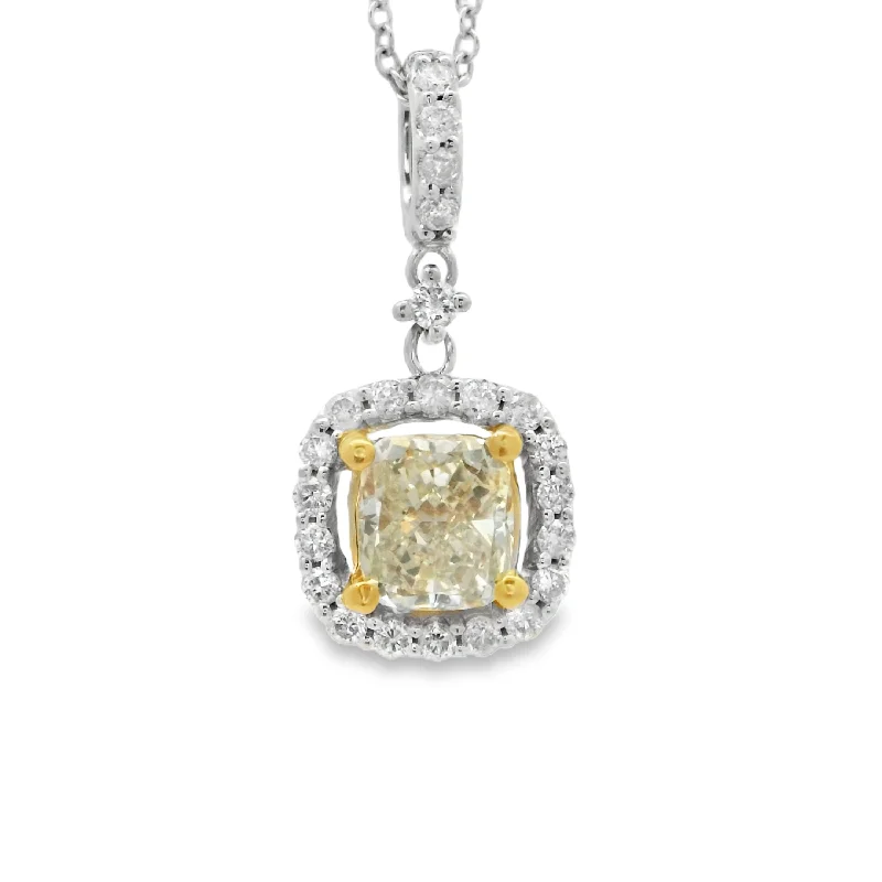 White and Yellow Gold Fancy Yellow Diamond Halo Pendant