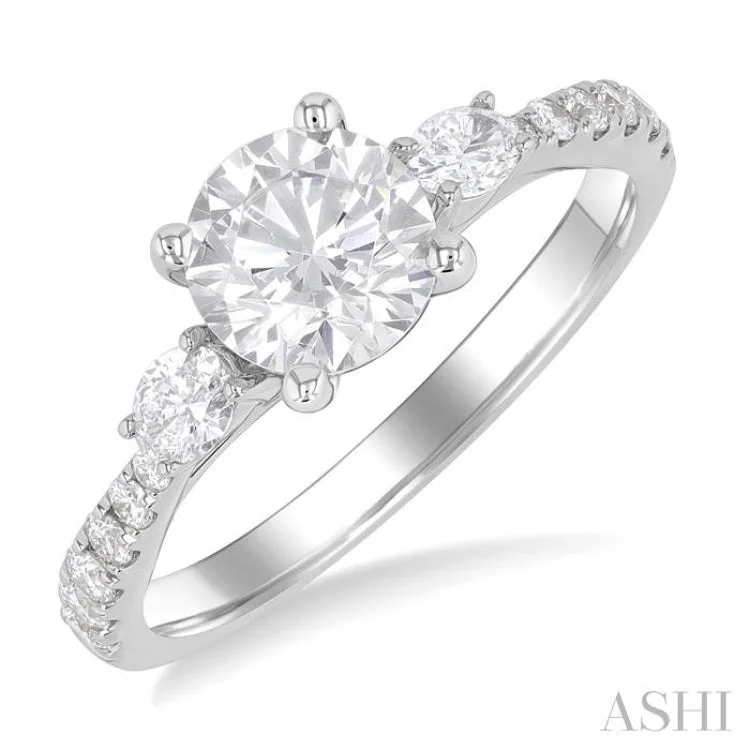 1/2 ctw Oval and Round Cut Diamond Semi-Mount Engagement Ring in 14K White Gold