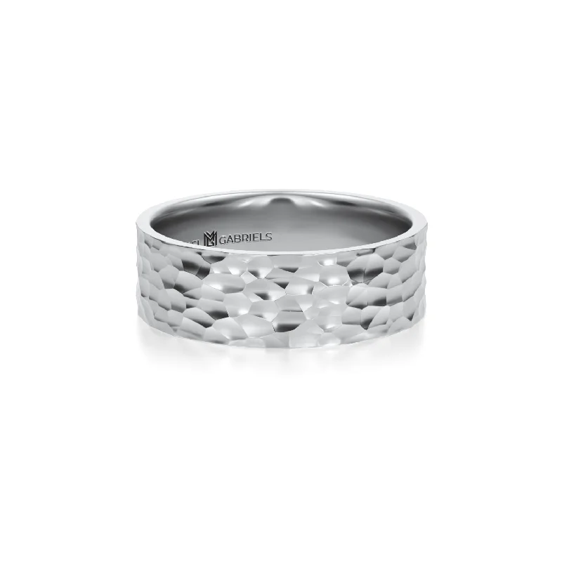 6mm Mens Flat Wedding Band - Hammered High Polish