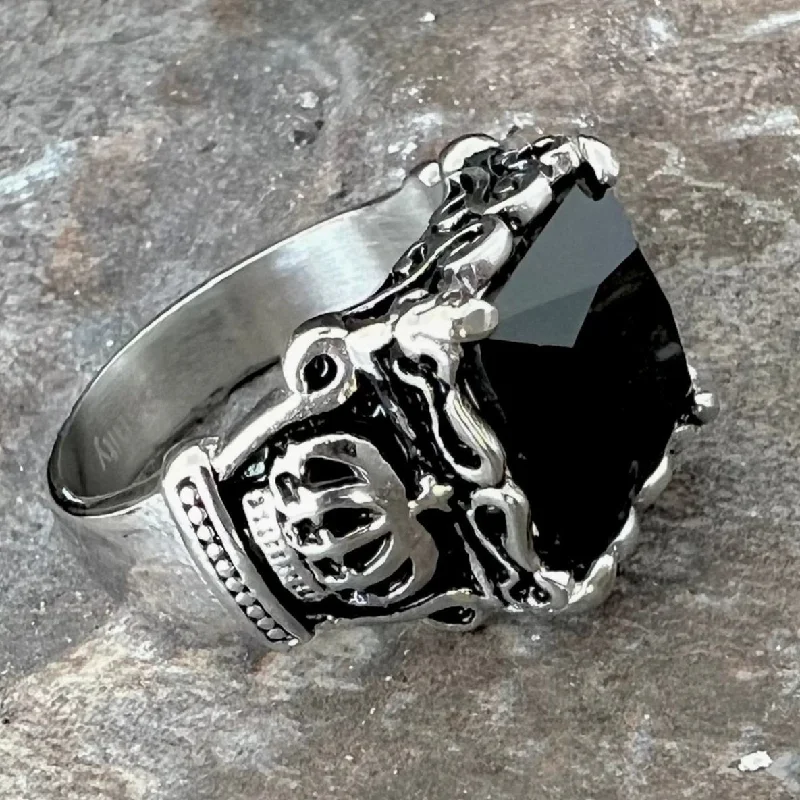 "Black Stone" - Crown Ring - Black Stone - R54