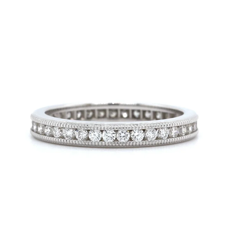 18K White Gold Milgrain Channel Set Diamond Band