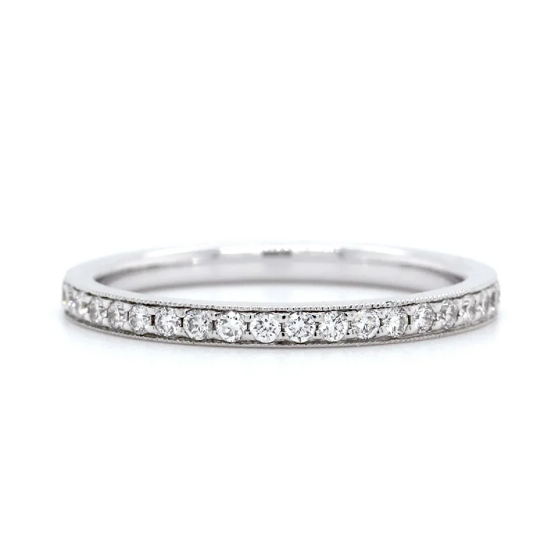 18K White Gold Milgrain Prong Set Diamond Band