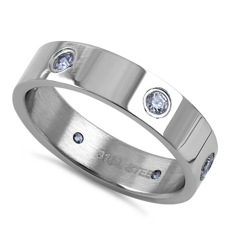 Stainless Steel CZ Band Ring