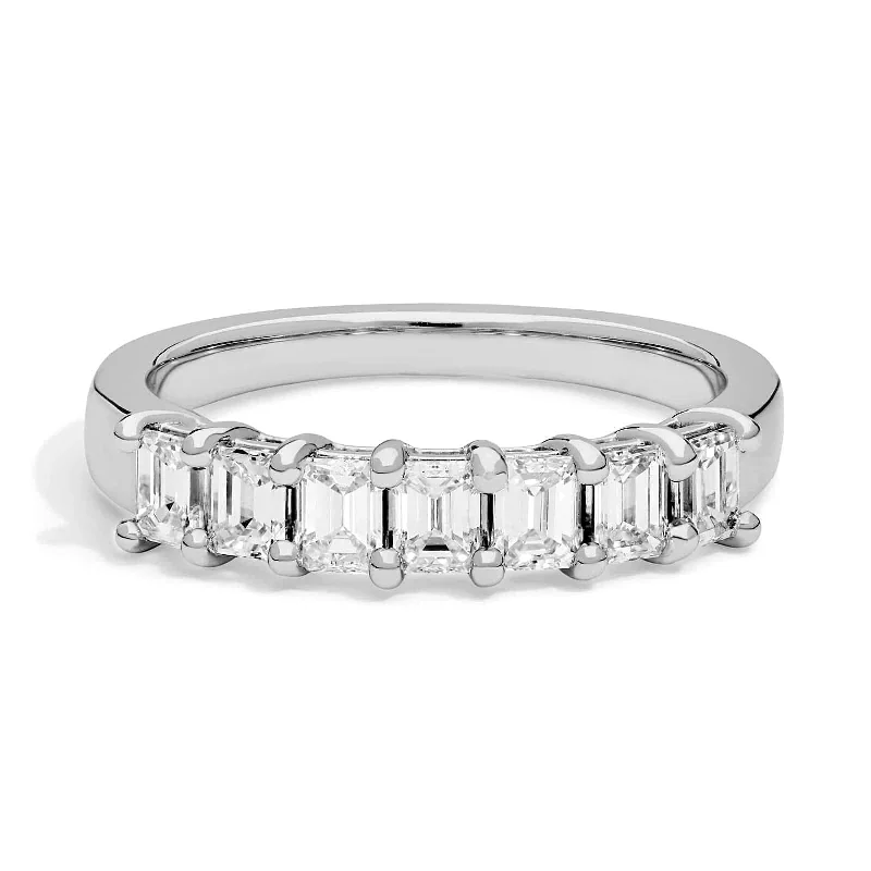 Lab Grown Platinum Seven Stone Emerald Cut Diamond Band