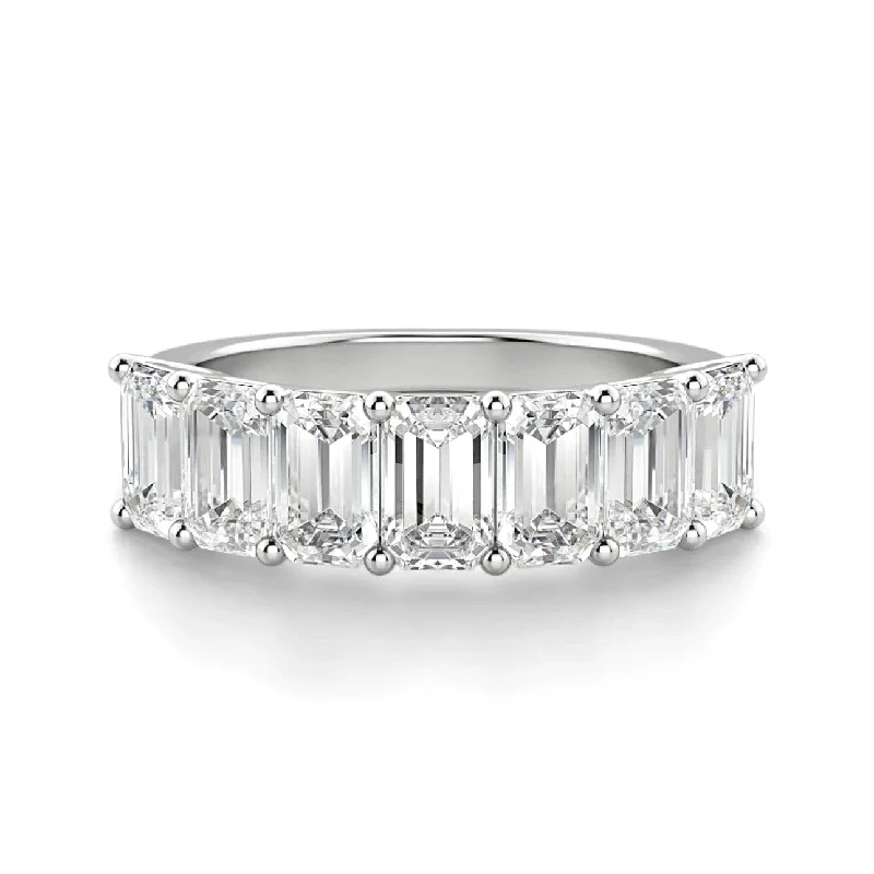 Lab Grown White Gold Seven Stone Emerald Cut Diamond Band