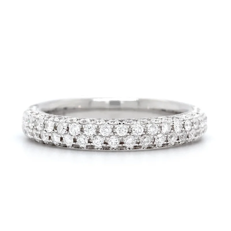 18K White Gold 4 Row Pave Diamond Band