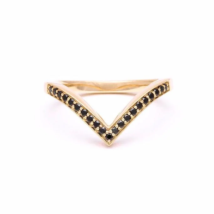 CHEVRON STACKING RINGS | 14K GOLD & BLACK DIAMONDS