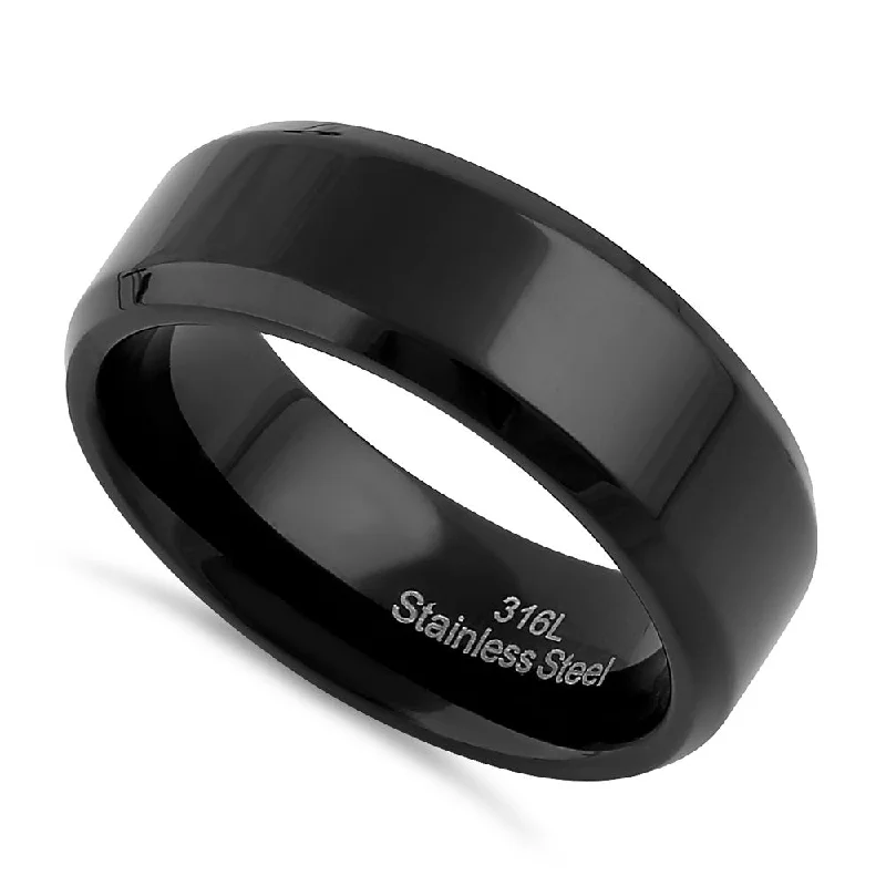 Stainless Steel 7mm Black High Polish Band Ring