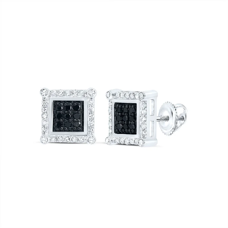 10kt White Gold Round Black Color Enhanced Diamond Square Earrings 1/4 Cttw