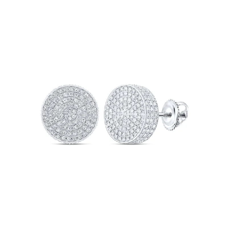 10kt White Gold Round Diamond 3D Circle Earrings 7/8 Cttw