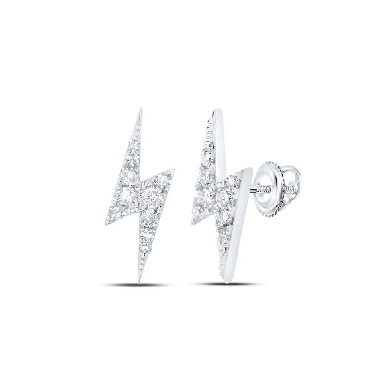 10kt White Gold Round Diamond Bolt Lightning Stud Earrings 1/6 Cttw